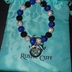Rustic Cuff Sparkling Blue and Black Bracelet